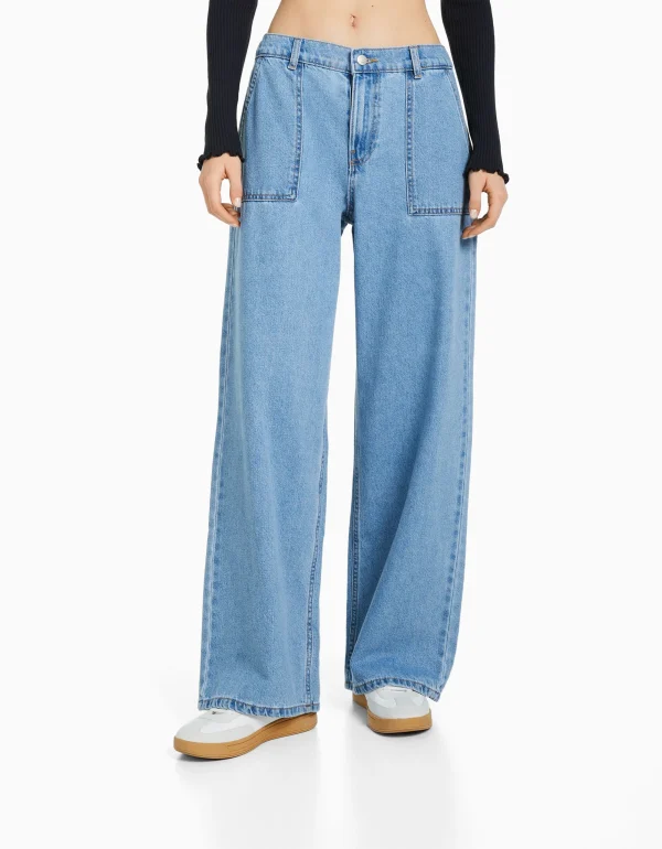 Jeans 90´s cintura elástica bolsillos-BERSHKA Flash Sale