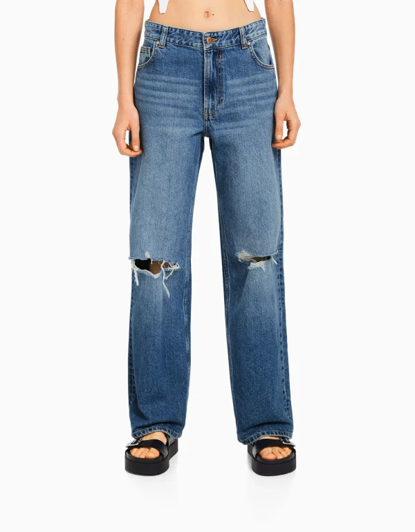 Jeans 90's wide leg rotos-BERSHKA Clearance