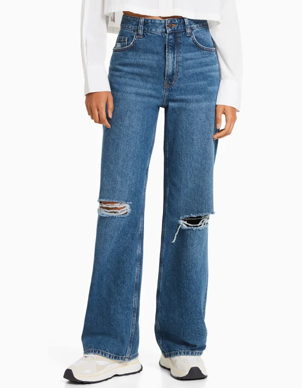 Jeans 90's wide rotos-BERSHKA Cheap