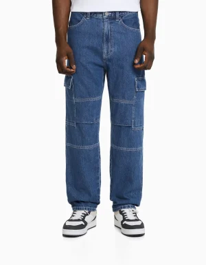Jeans wide cargo-BERSHKA Cheap