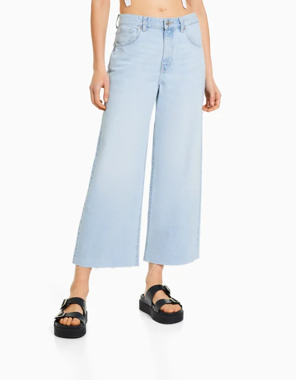 Jeans wide leg cropped-BERSHKA Hot