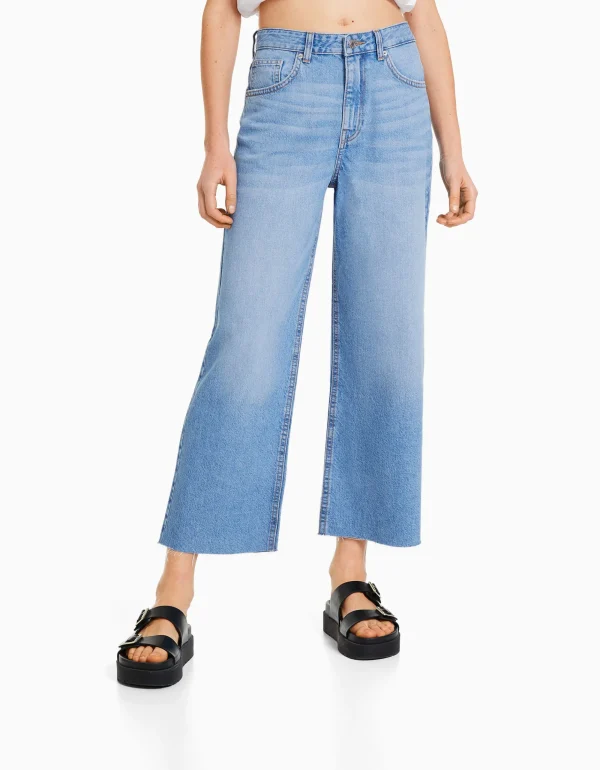 Jeans wide leg cropped-BERSHKA Outlet