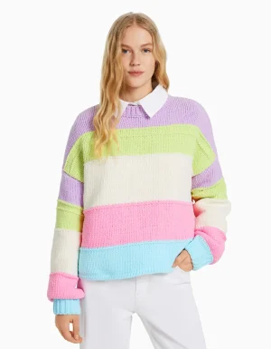 Jersey chenilla rayas multicolor-BERSHKA Outlet