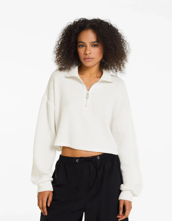 Jersey cuello alto punto cremallera-BERSHKA Shop