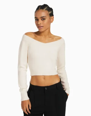Jersey cuello pico cropped-BERSHKA Best