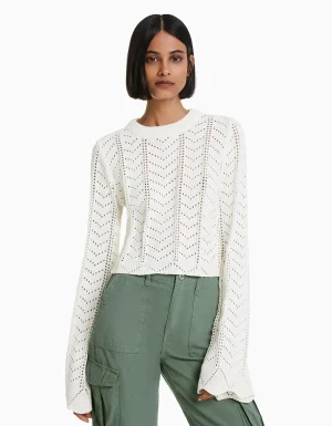 Jersey cuello redondo calados-BERSHKA Outlet