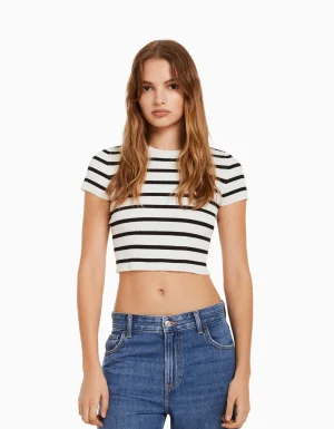 Jersey manga corta rib-BERSHKA Cheap