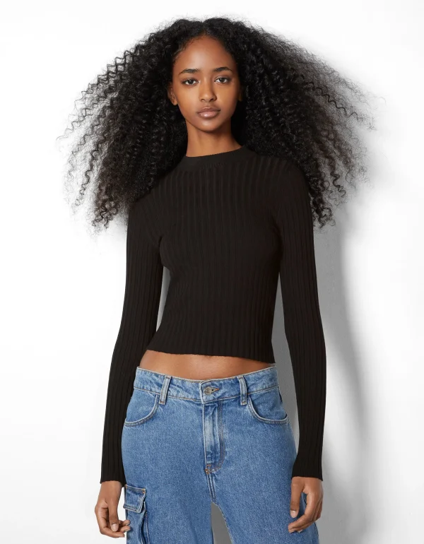 Jersey rib cuello alto-BERSHKA Cheap