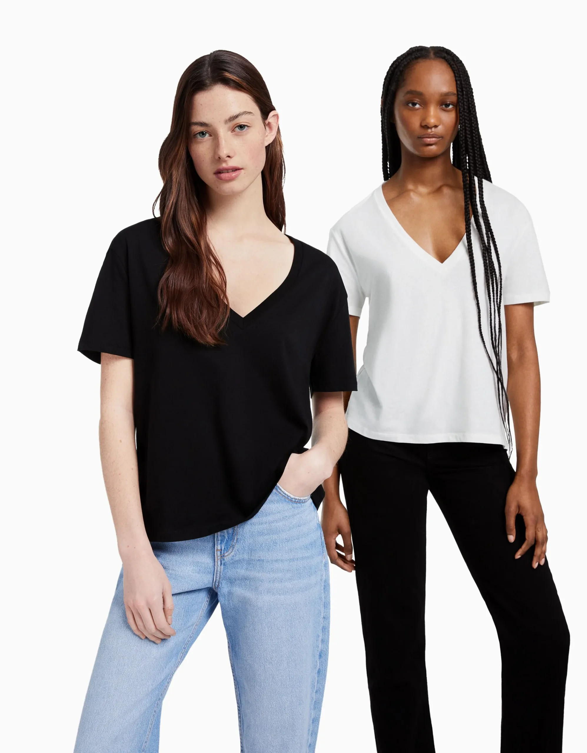 Pack 2 camisetas manga corta cuello pico regular fit-BERSHKA Clearance