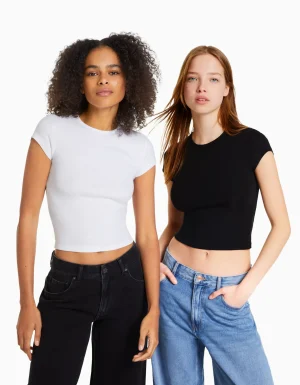 Pack 2 camisetas manga corta rib-BERSHKA Discount