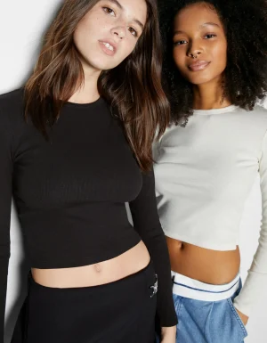 Pack 2 camisetas manga larga rib-BERSHKA Shop