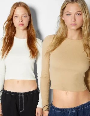 Pack 2 camisetas manga larga rib-BERSHKA Outlet