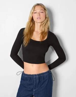 Pack 2 camisetas manga larga textura rib-BERSHKA Flash Sale