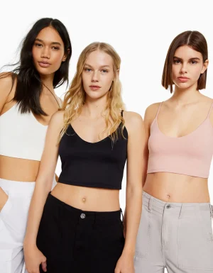 Pack 3 tops tirantes cropped-BERSHKA Sale