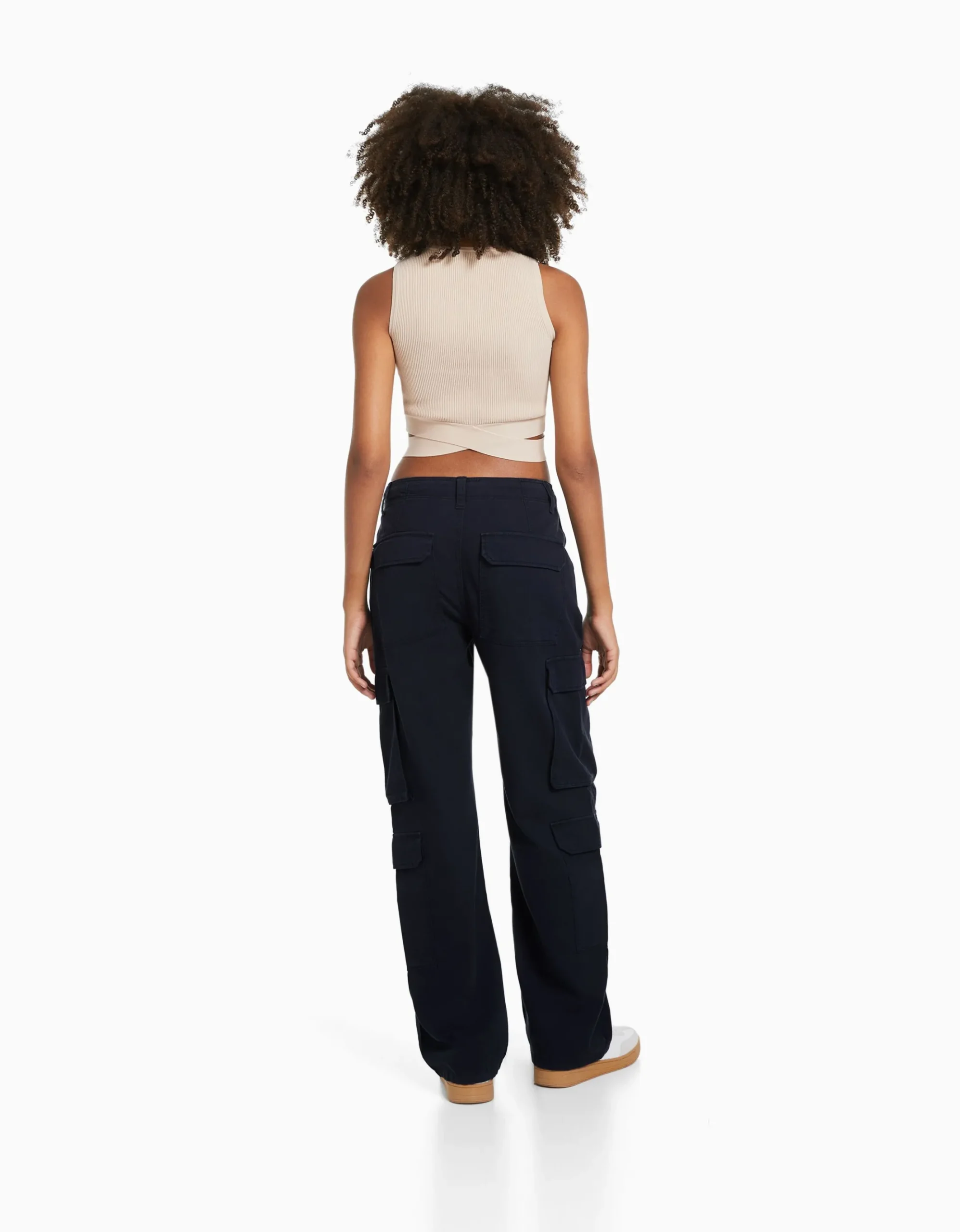 Pantalón cargo sarga multipocket ajustable-BERSHKA Store