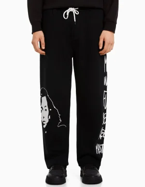 Pantalón felpa wide leg cintura elástica print-BERSHKA Best Sale