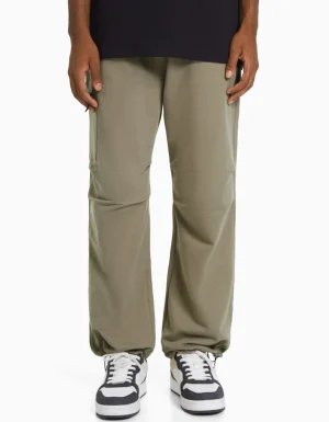 Pantalón parachute felpa bolsillo cremallera-BERSHKA Best Sale