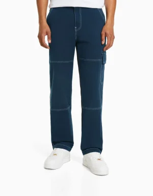 Pantalón wide cargo costuras contraste-BERSHKA Shop