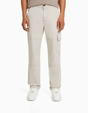 Pantalón wide cargo costuras contraste-BERSHKA Outlet