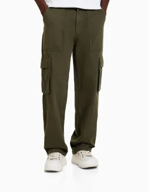 Pantalón wide leg cargo algodón-BERSHKA Discount
