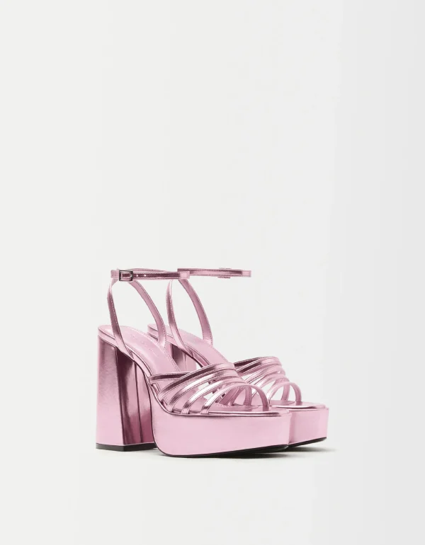 Sandalia tacón metalizada plataforma XL-BERSHKA Clearance