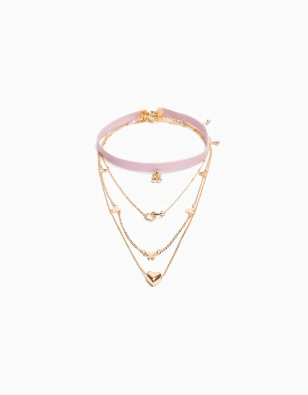 Set 4 collares choker mariposa corazón-BERSHKA Store