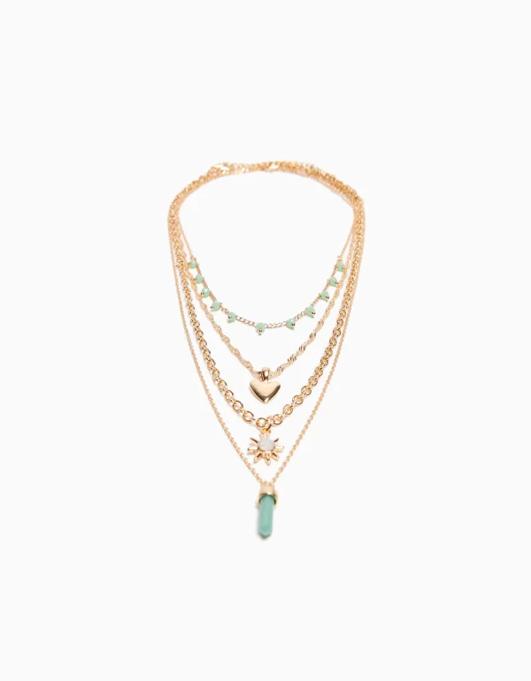 Set 4 collares pedrería-BERSHKA Shop