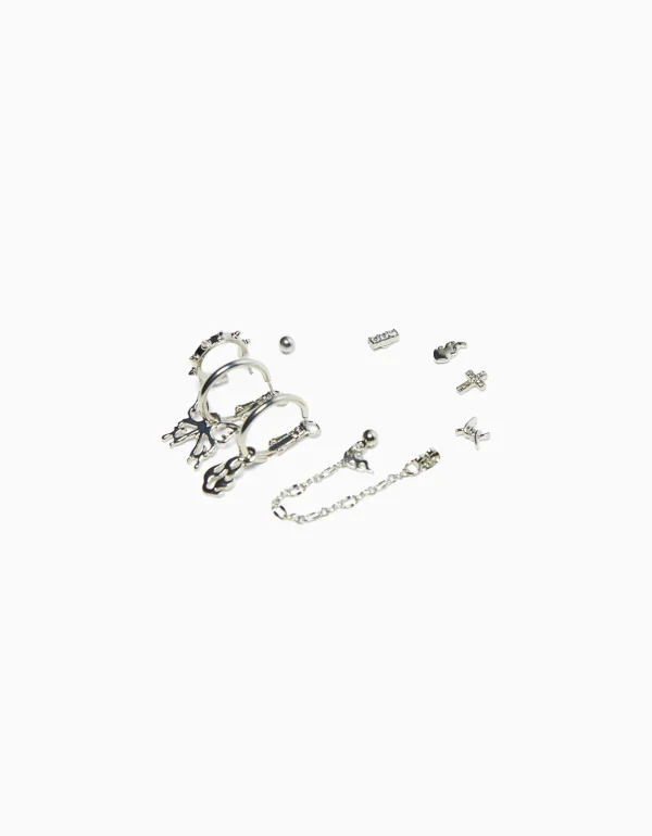 Set 9 pendientes ear cuff edgy-BERSHKA Flash Sale