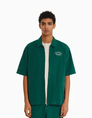 Sobrecamisa manga corta canvas cremallera-BERSHKA Sale