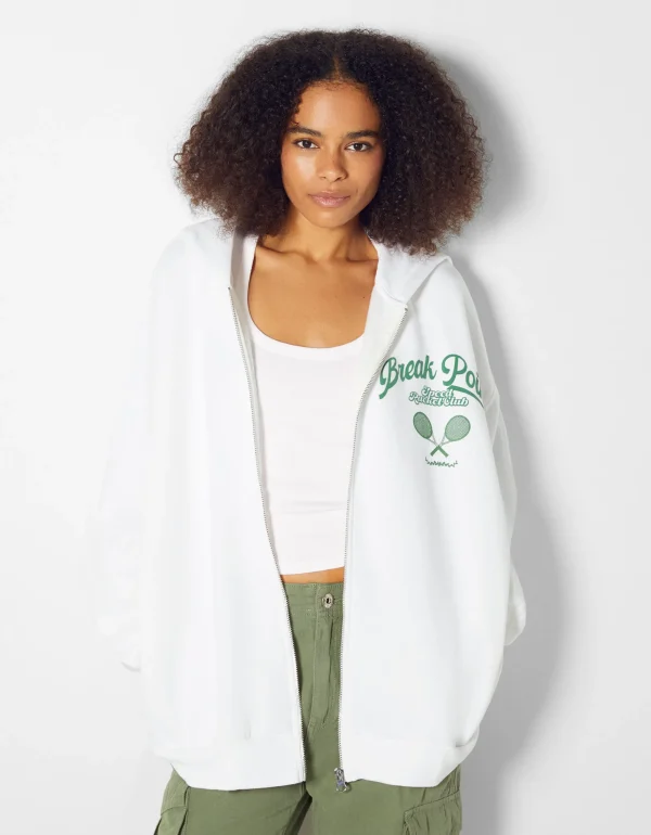 Sudadera capucha cremallera print varsity-BERSHKA Flash Sale