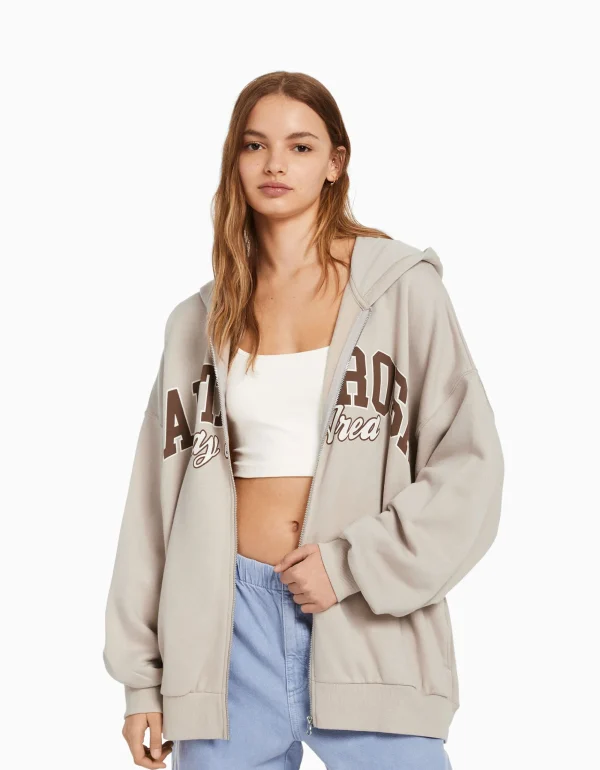 Sudadera capucha cremallera print varsity-BERSHKA Cheap