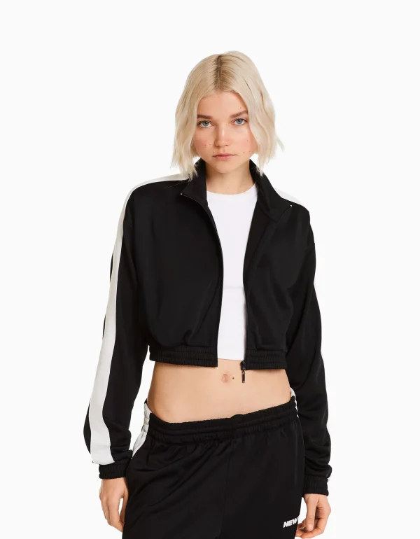 Sudadera cremallera banda lateral-BERSHKA Hot