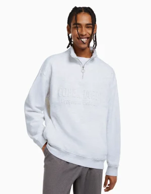 Sudadera cuello alto cremallera-BERSHKA New