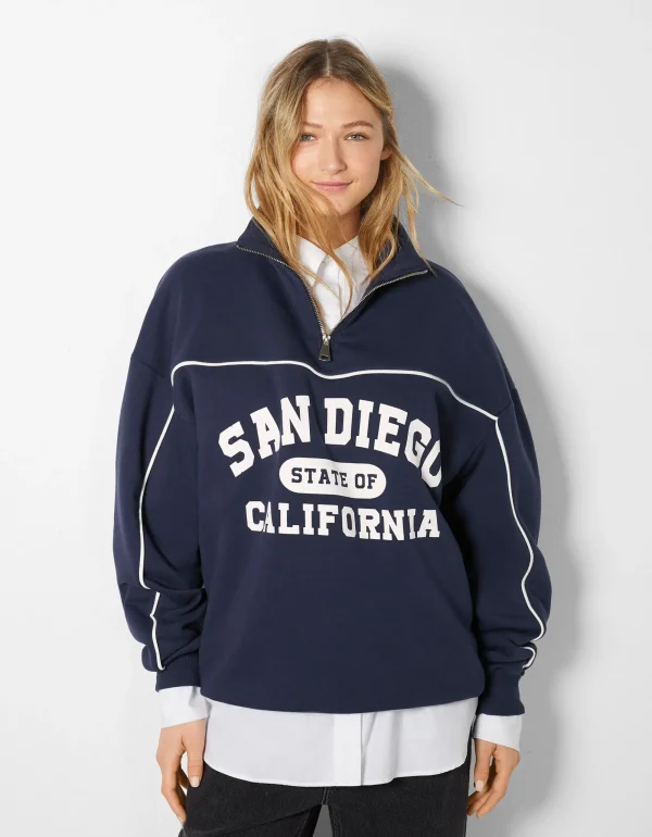 Sudadera cuello alto cremallera print San Diego-BERSHKA Fashion