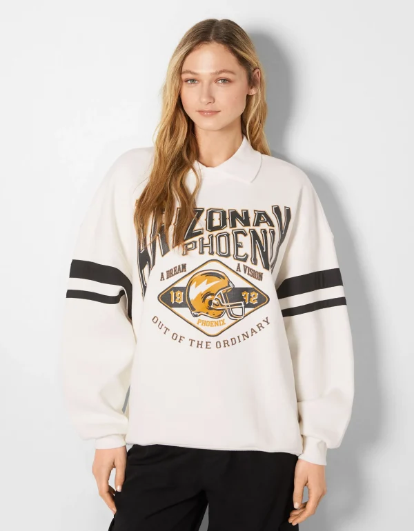 Sudadera cuello polo-BERSHKA Outlet