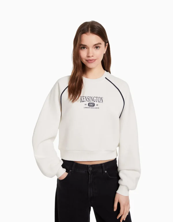 Sudadera cuello redondo print contraste-BERSHKA Outlet