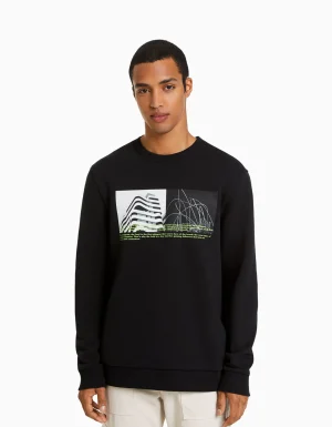 Sudadera easy fit print fotográfico-BERSHKA Outlet