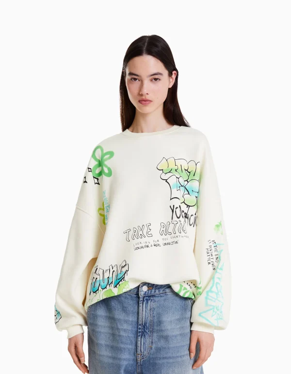 Sudadera print-BERSHKA Outlet