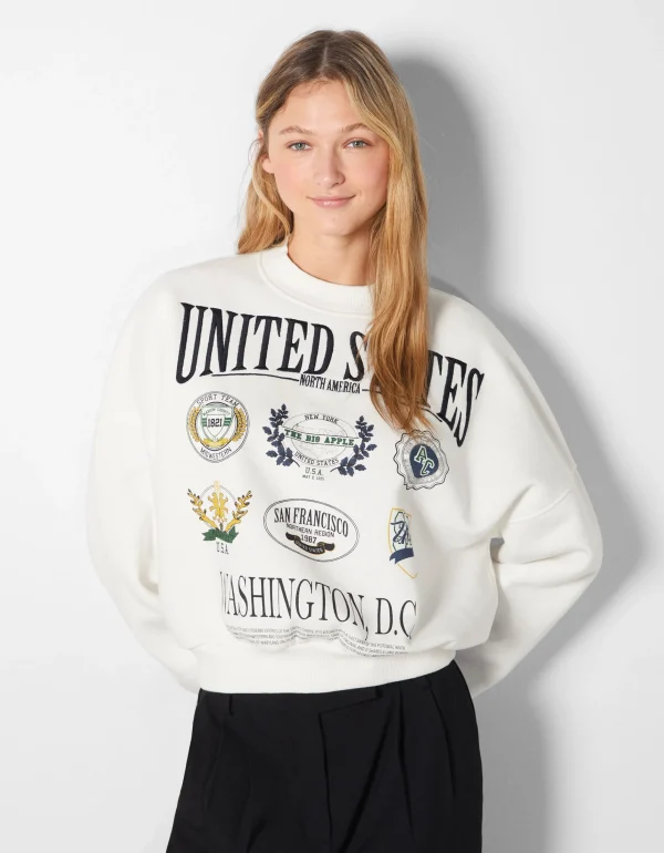 Sudadera print bordado-BERSHKA Cheap
