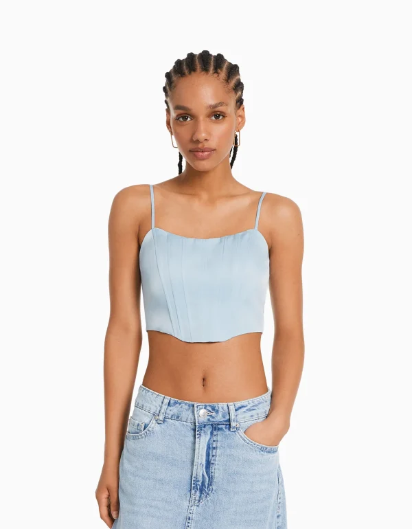Top corsé tirantes satinado-BERSHKA Hot