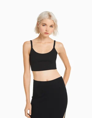Top tirante ancho cropped-BERSHKA Cheap